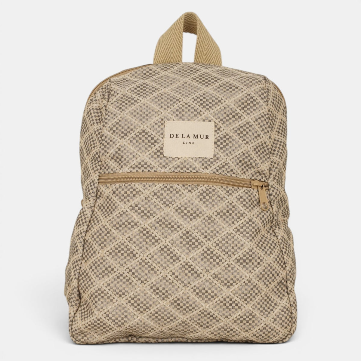 mochila Pant, estampado en negro, blanco, azul, detalle del estampado y el material — De La Mur