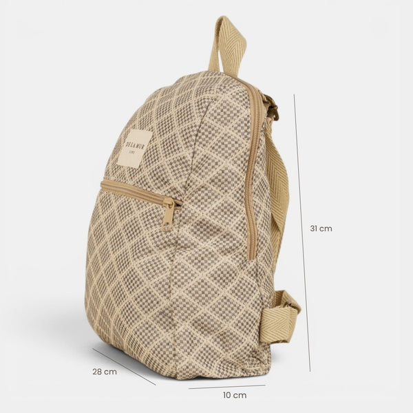 mochila Pant, estampado en negro, blanco, azul, detalle del material y el acabado — De La Mur