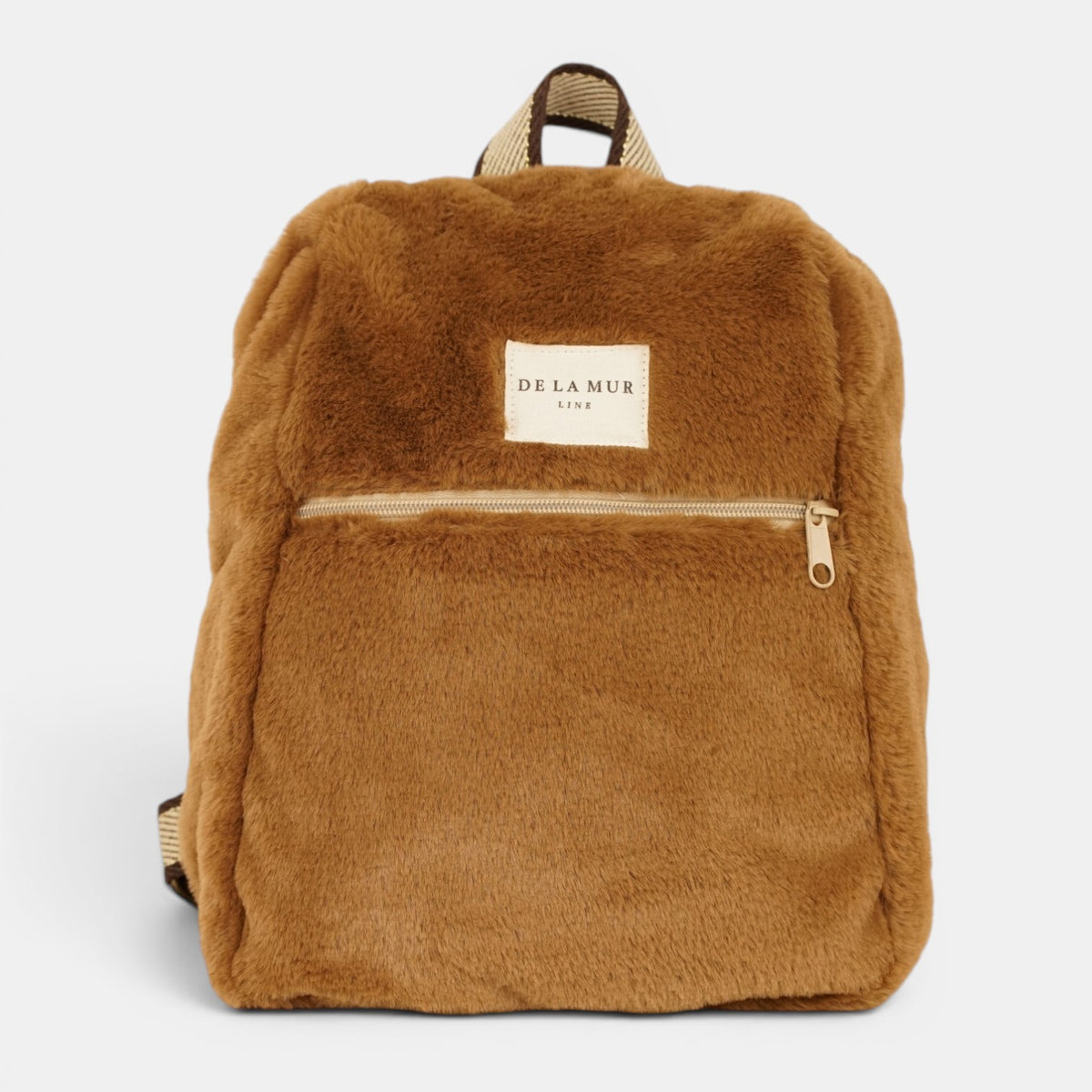 mochila Pile, estampado en blanco, beige, naranja, detalle del estampado y el material — De La Mur