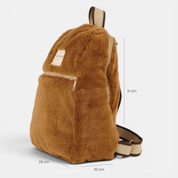 mochila Pile, estampado en blanco, beige, naranja, detalle del material y el acabado — De La Mur