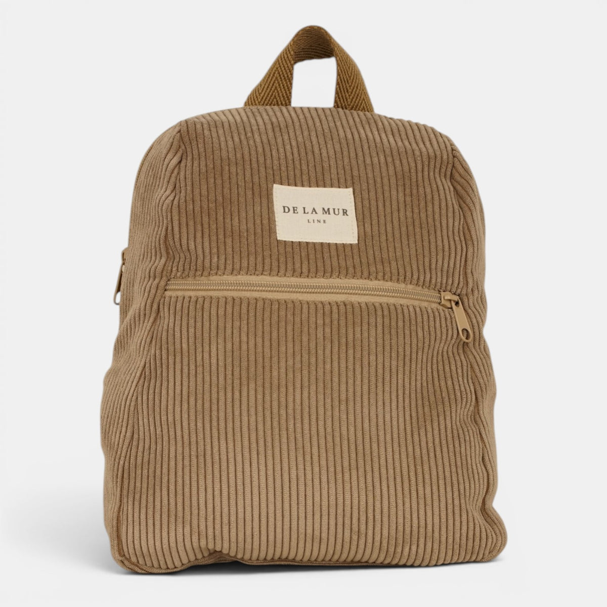 mochila Toast, estampado en rojo, blanco, beige, detalle del estampado y el material — De La Mur