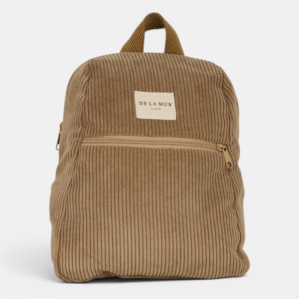 mochila Toast, estampado en rojo, blanco, beige, detalle del estampado y el material — De La Mur