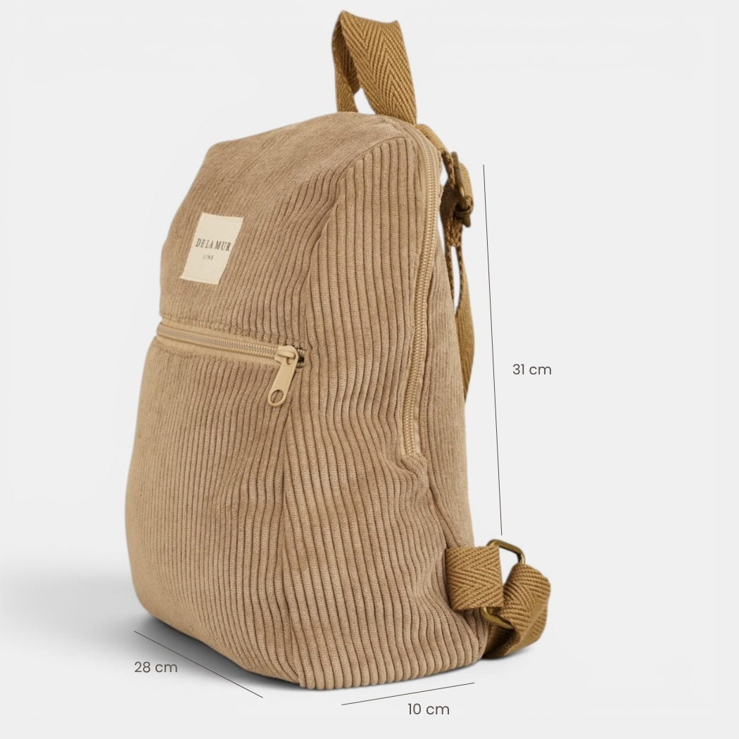 mochila Toast, estampado en rojo, blanco, beige, detalle del material y el acabado — De La Mur