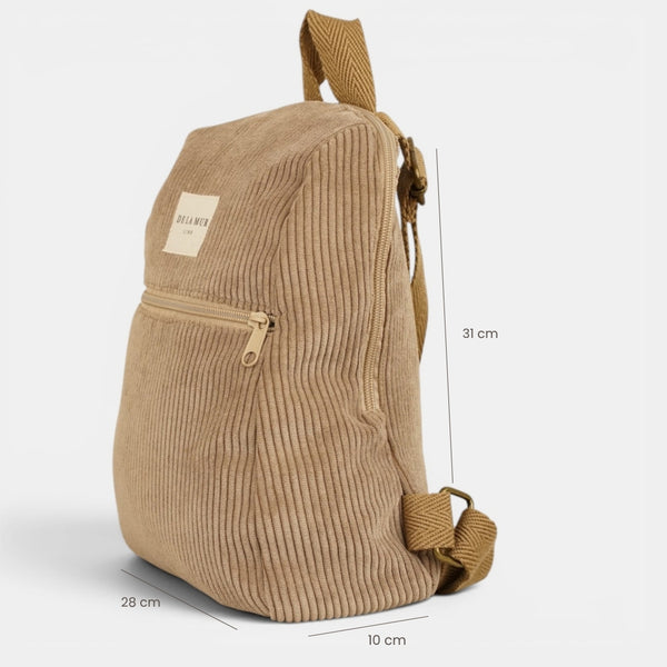 mochila Toast, estampado en rojo, blanco, beige, detalle del material y el acabado — De La Mur