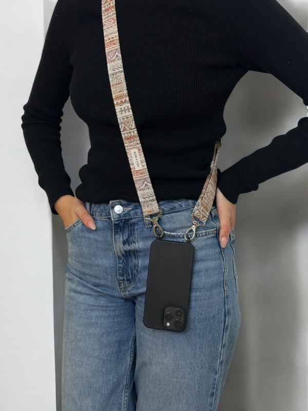 Bolso Sira, estampado en azul, gris, negro, vista frontal — De La Mur