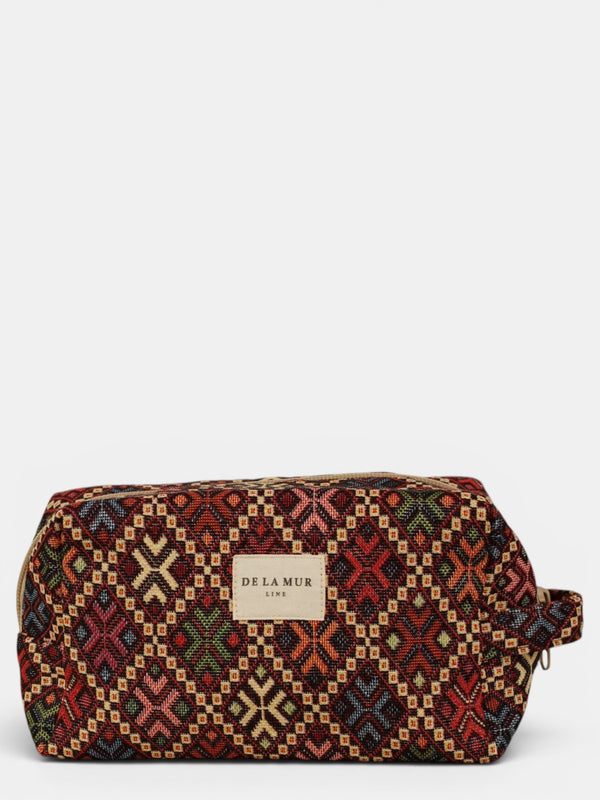 Neceser mediano Chic, estampado en blanco, rojo, terracota, vista frontal — De La Mur