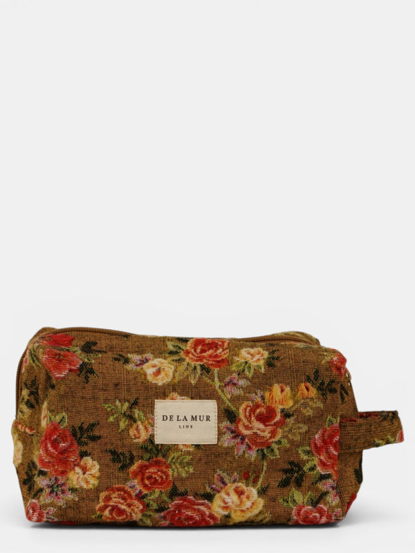 Neceser mediano Esme, estampado en blanco, naranja, terracota, vista frontal — De La Mur