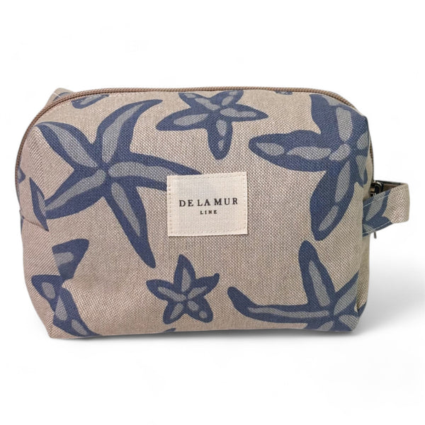 Neceser mediano Estel, estampado en beige, azul, gris, vista frontal — De La Mur