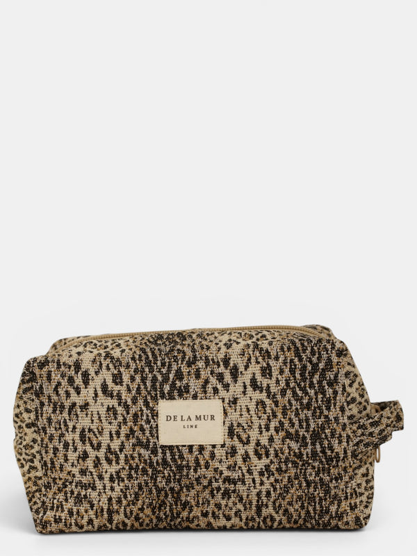 Neceser mediano Leo, estampado en blanco, marrón, beige, vista frontal — De La Mur