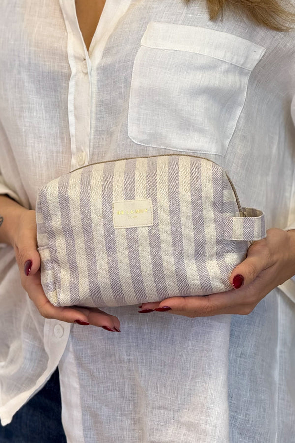 Neceser mediano Lulil, estampado en gris, beige, marrón, detalle del producto — De La Mur