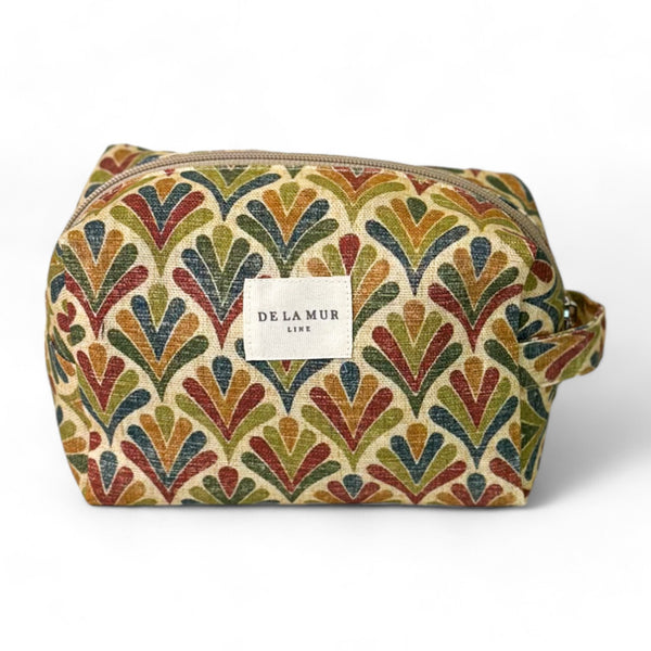 Neceser mediano Mira, estampado en amarillo, naranja, beige, vista frontal — De La Mur