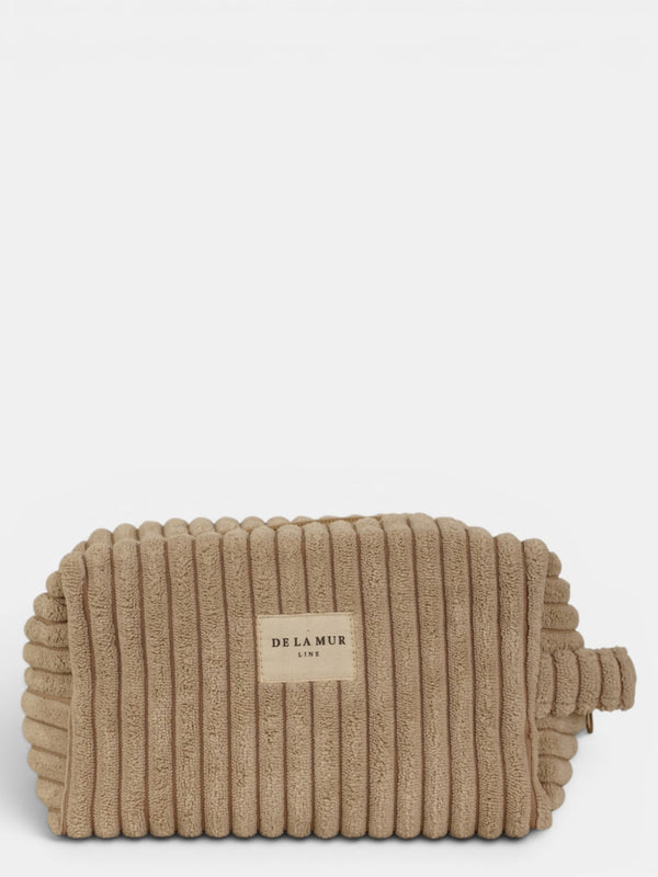 Neceser mediano Moka, estampado en blanco, marrón, beige, vista frontal — De La Mur