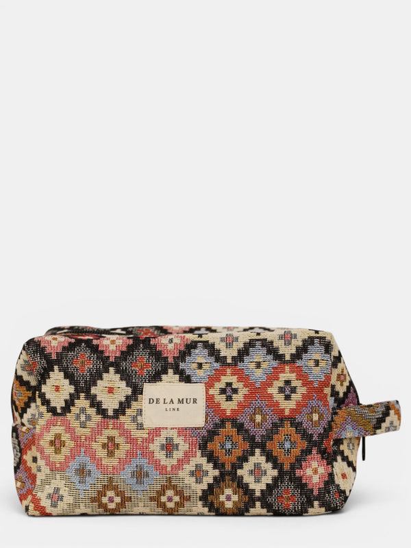 Neceser mediano Ore, estampado en blanco, rojo, beige, vista frontal — De La Mur