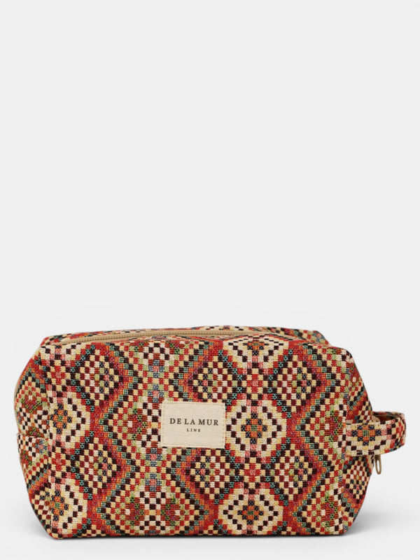 Neceser mediano Otto, estampado en blanco, rojo, marrón, vista frontal — De La Mur