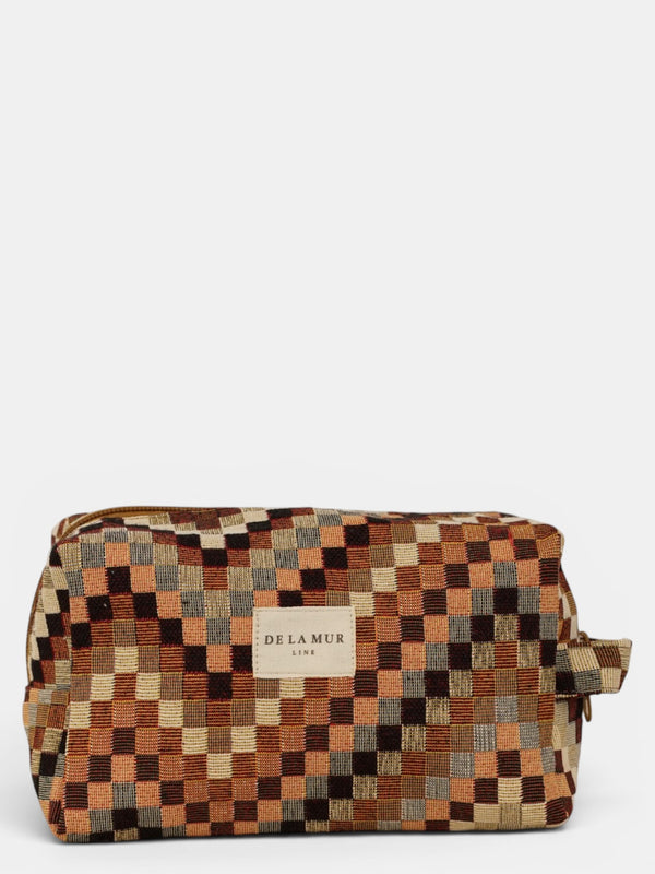 Neceser mediano Pier, estampado en blanco, terracota, naranja, vista frontal — De La Mur