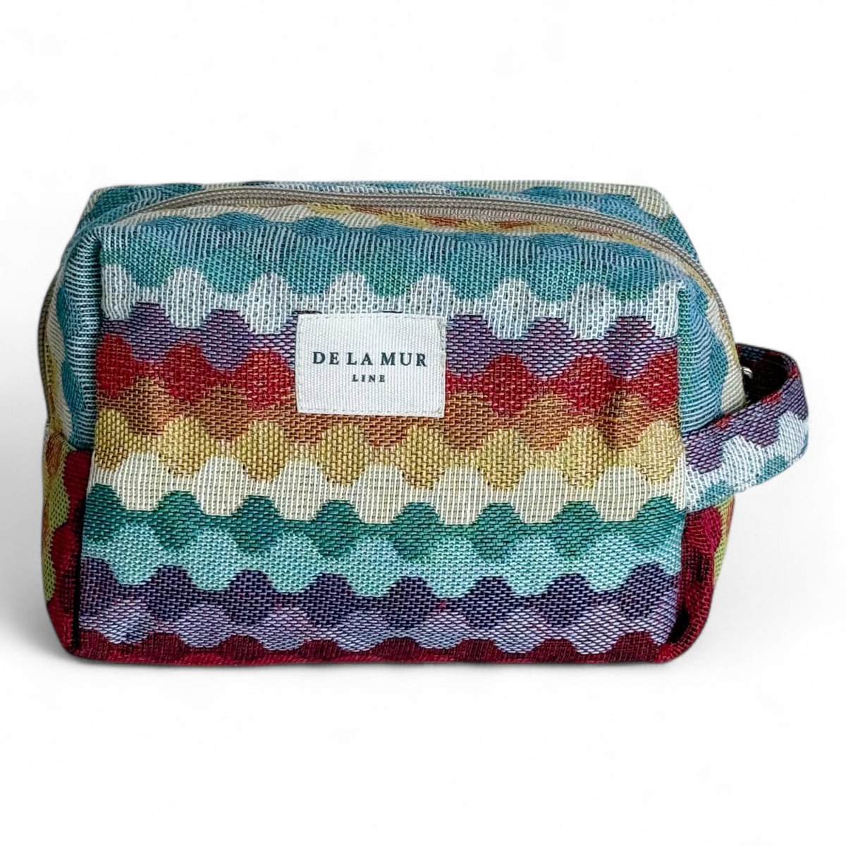 Neceser mediano Ritzo, estampado en turquesa, azul, rojo, vista frontal — De La Mur