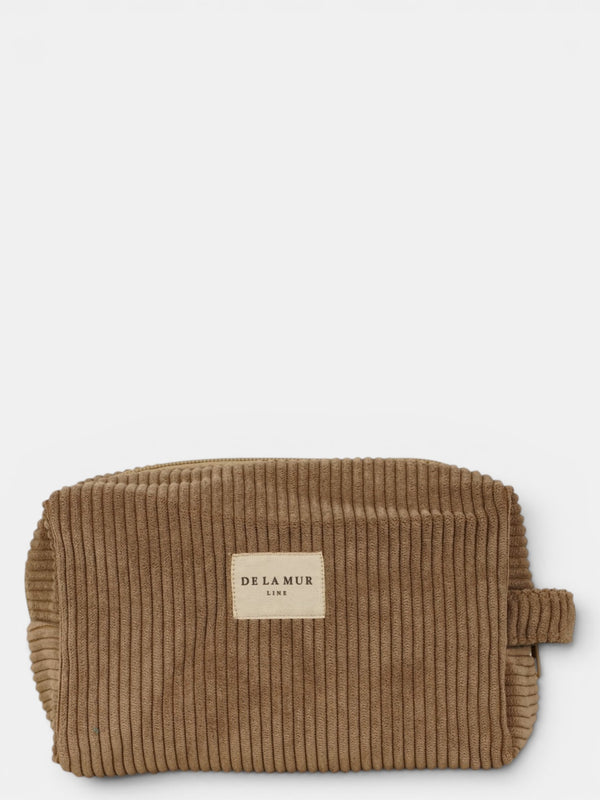 Neceser mediano Toast, estampado en blanco, marrón, naranja, vista frontal — De La Mur