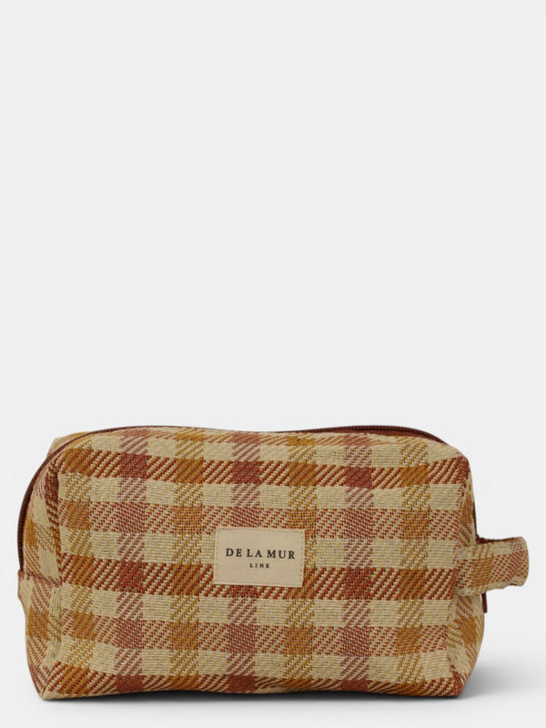 Neceser mediano Zia, estampado en blanco, naranja, terracota, vista frontal — De La Mur