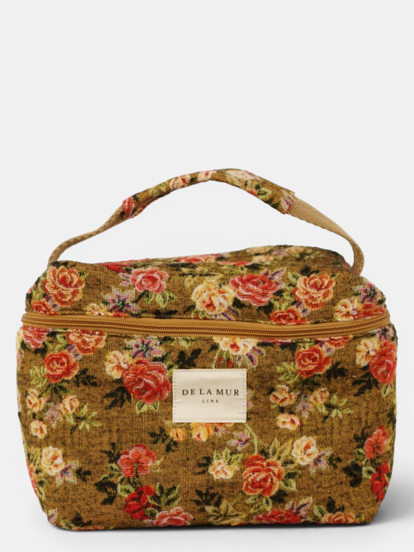 Neceser Esme, estampado en naranja, blanco, terracota, vista frontal — De La Mur
