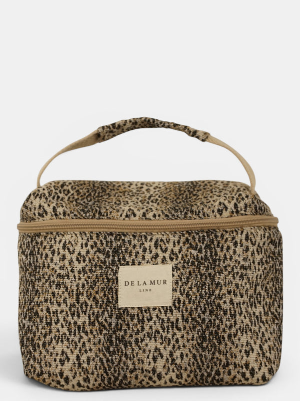 Neceser Leo, estampado en marrón, blanco, beige, vista frontal — De La Mur