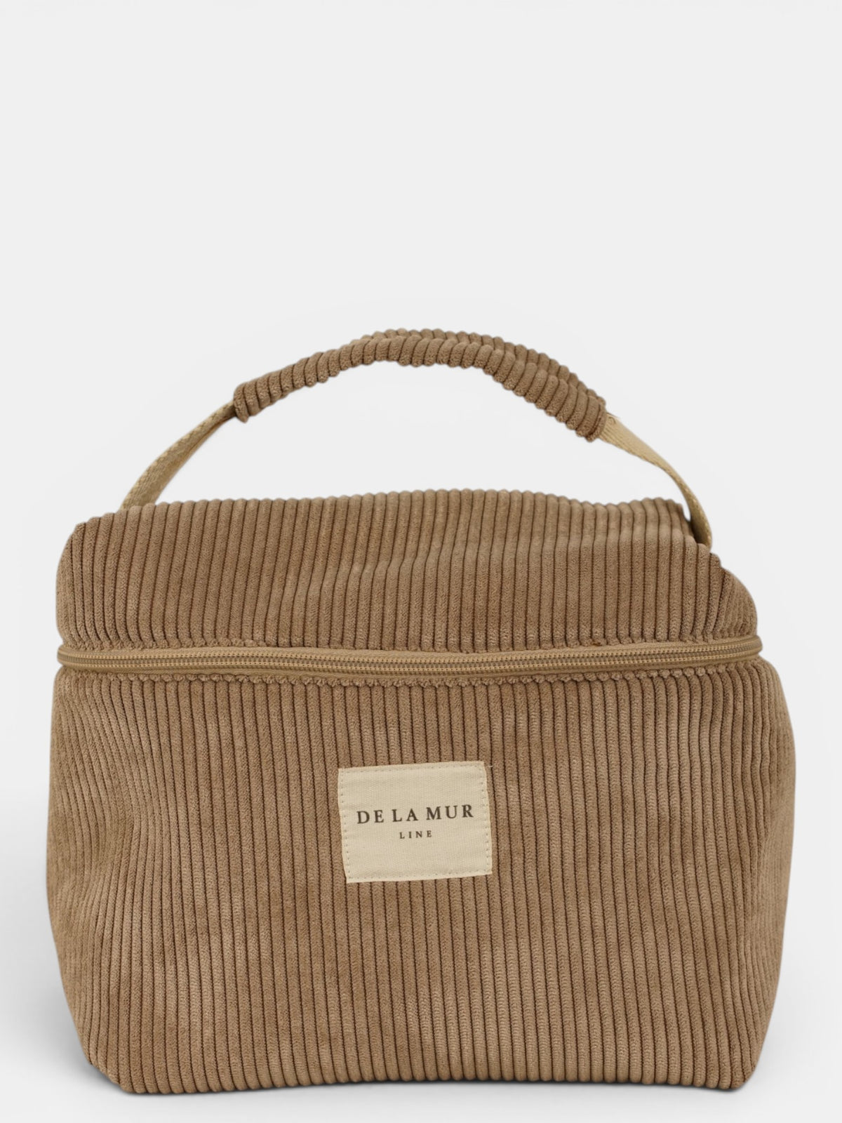 Neceser Toast, estampado en marrón, blanco, beige, vista frontal — De La Mur