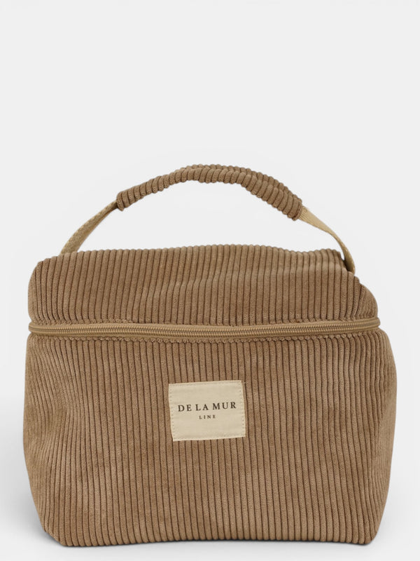 Neceser Toast, estampado en marrón, blanco, beige, vista frontal — De La Mur