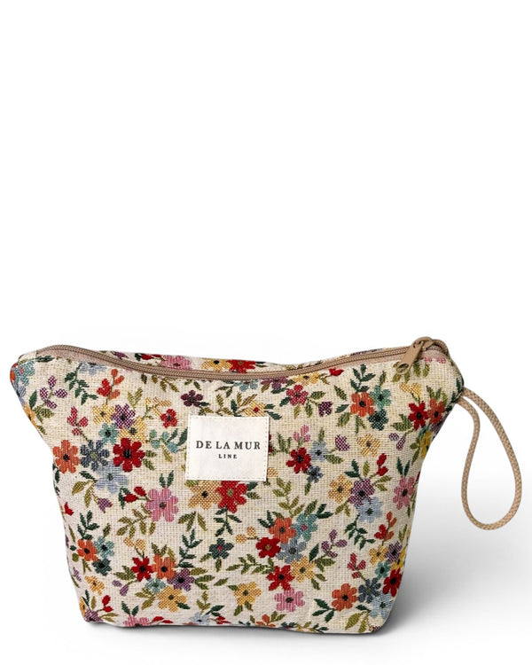 Neceser Blum, estampado en beige, marrón, rojo, vista frontal — De La Mur