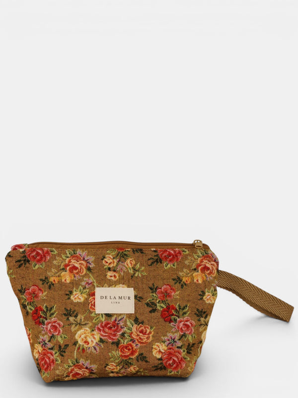 Neceser Esme, estampado en blanco, naranja, terracota, vista frontal — De La Mur