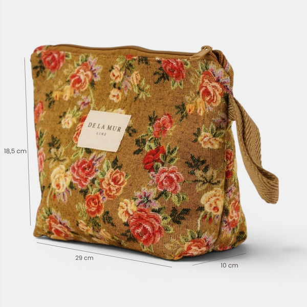 Neceser Esme, estampado en blanco, naranja, terracota, vista en uso — De La Mur
