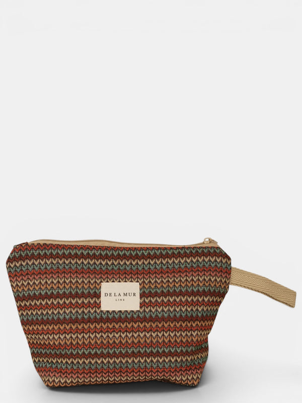 Neceser Fron, estampado en blanco, marrón, terracota, vista frontal — De La Mur