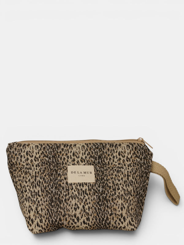 Neceser Leo, estampado en blanco, marrón, amarillo, vista frontal — De La Mur