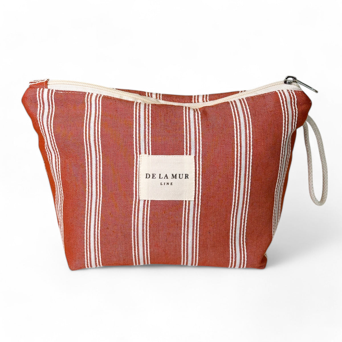 Neceser Mineo, estampado en rojo, beige, blanco, vista frontal — De La Mur