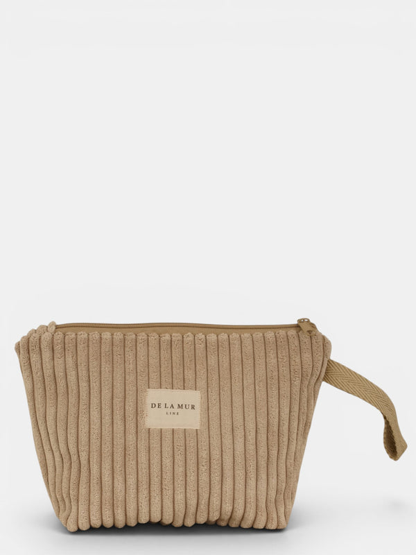 Neceser Moka, estampado en blanco, naranja, beige, vista frontal — De La Mur