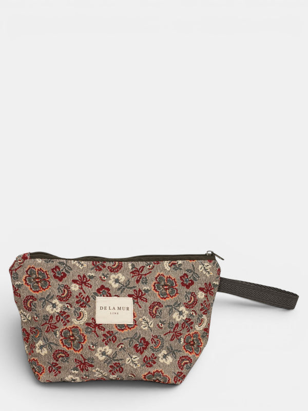 Neceser Nira, estampado en blanco, marrón, rojo, vista frontal — De La Mur