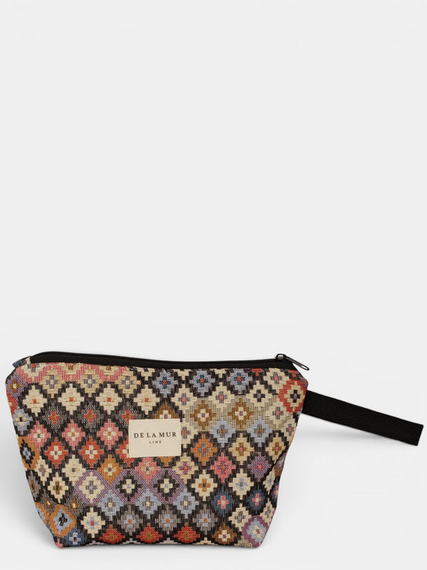 Neceser Ore, estampado en blanco, marrón, rojo, vista frontal — De La Mur