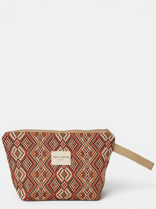 Neceser Otto, estampado en blanco, marrón, rojo, vista frontal — De La Mur