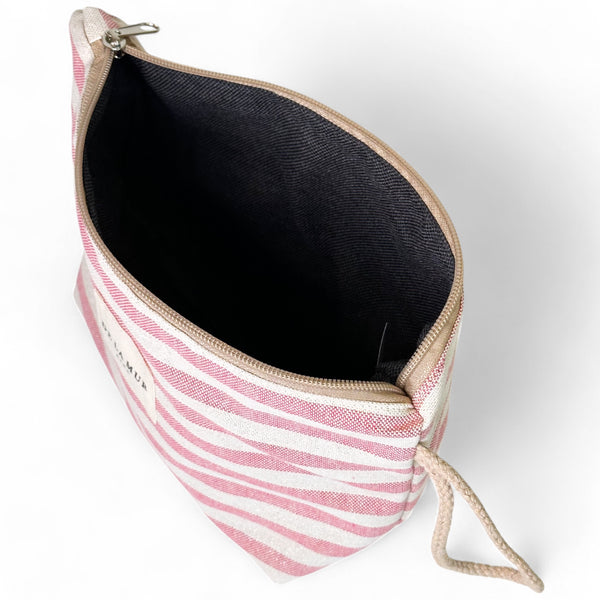 Neceser Rex, estampado en beige, rojo, morado, detalle del producto — De La Mur