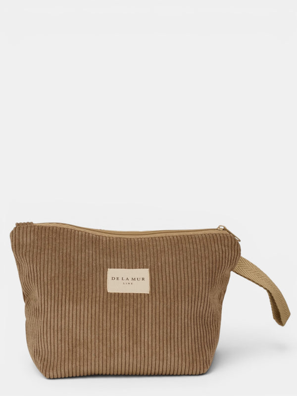 Neceser Toast, estampado en blanco, marrón, naranja, vista frontal — De La Mur