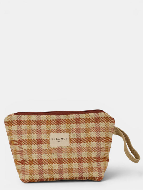 Neceser Zia, estampado en blanco, naranja, terracota, vista frontal — De La Mur