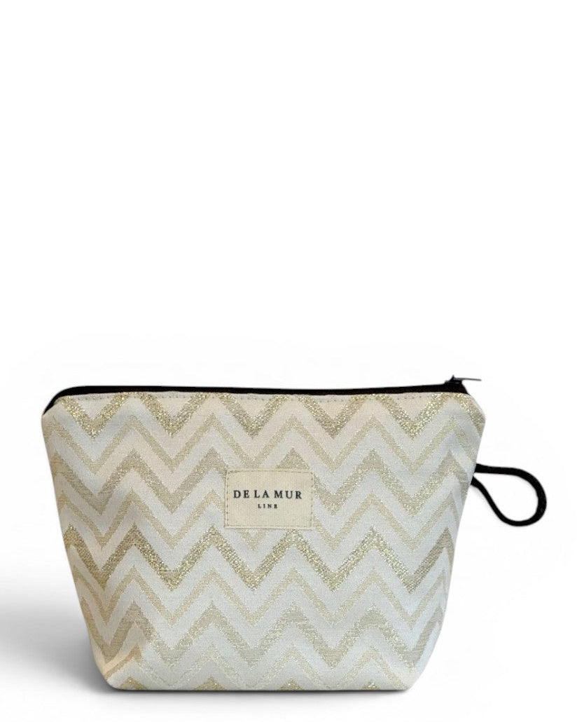 Neceser Astro, estampado en beige, gris, marrón, vista frontal — De La Mur