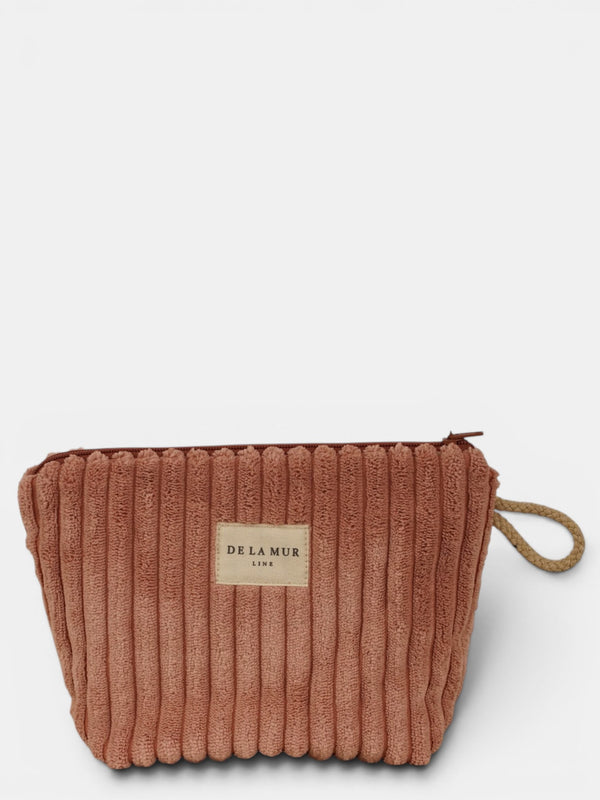 Neceser Crepe, estampado en blanco, rojo, terracota, vista frontal — De La Mur