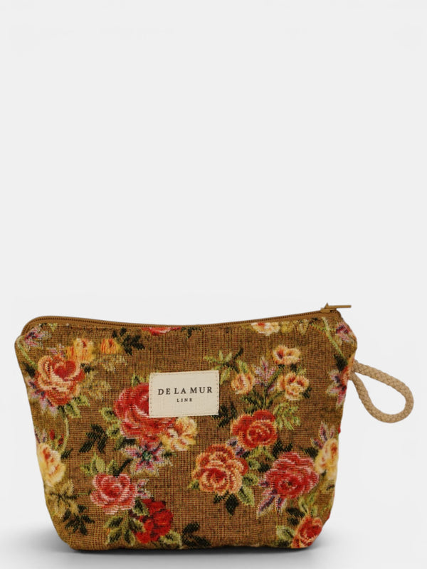 Neceser Esme, estampado en blanco, naranja, terracota, vista frontal — De La Mur