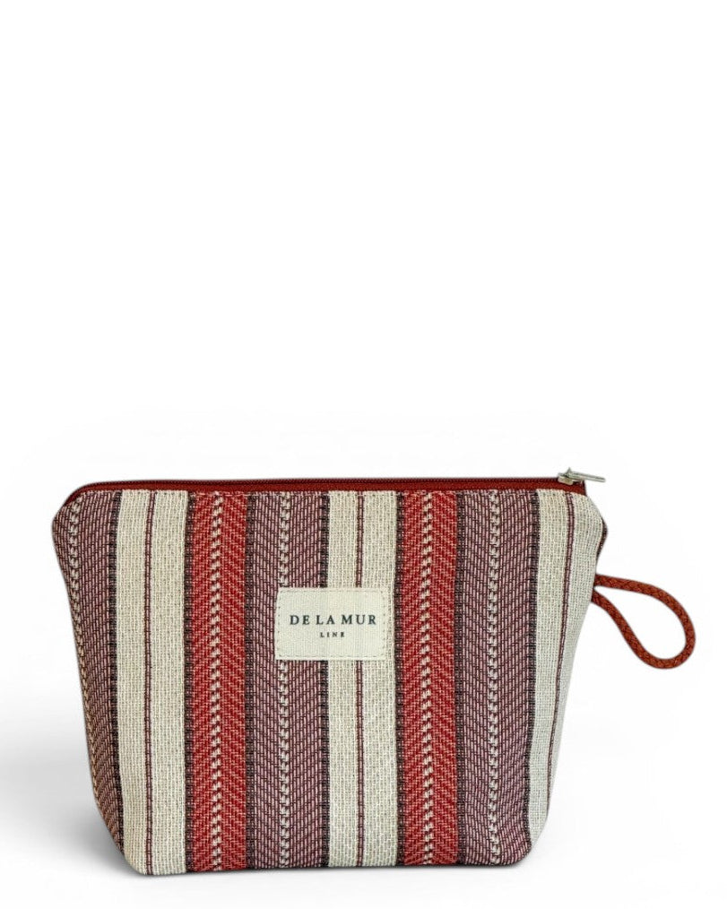Neceser Make, estampado en rojo, beige, marrón, vista frontal — De La Mur