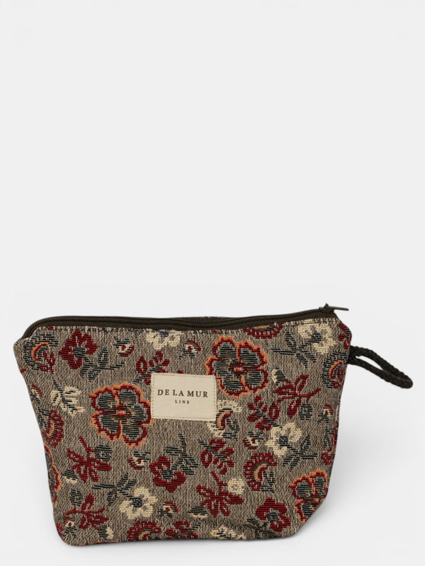 Neceser Nira, estampado en blanco, marrón, rojo, vista frontal — De La Mur