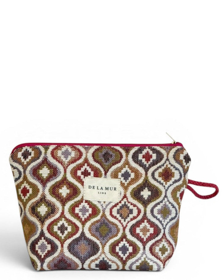 Neceser Onda, estampado en beige, marrón, rojo, vista frontal — De La Mur