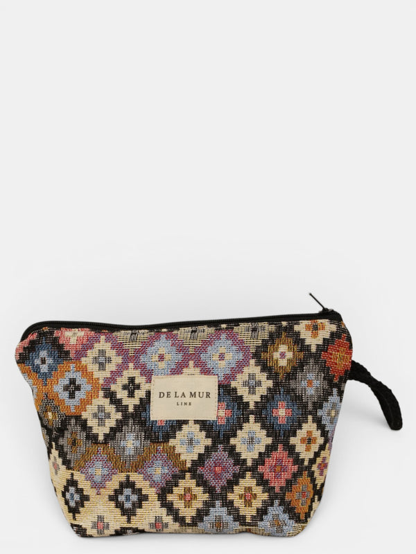 Neceser Ore, estampado en blanco, beige, marrón, vista frontal — De La Mur