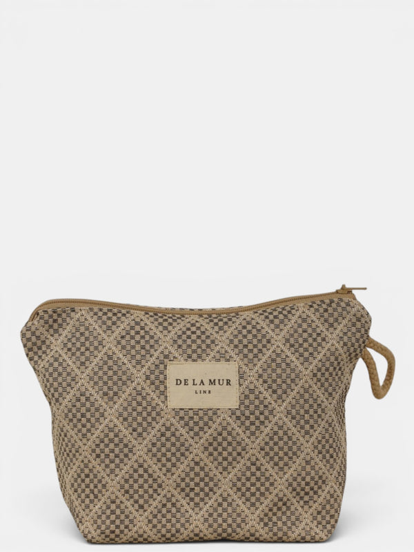 Neceser Pant, estampado en marrón, blanco, beige, vista frontal — De La Mur