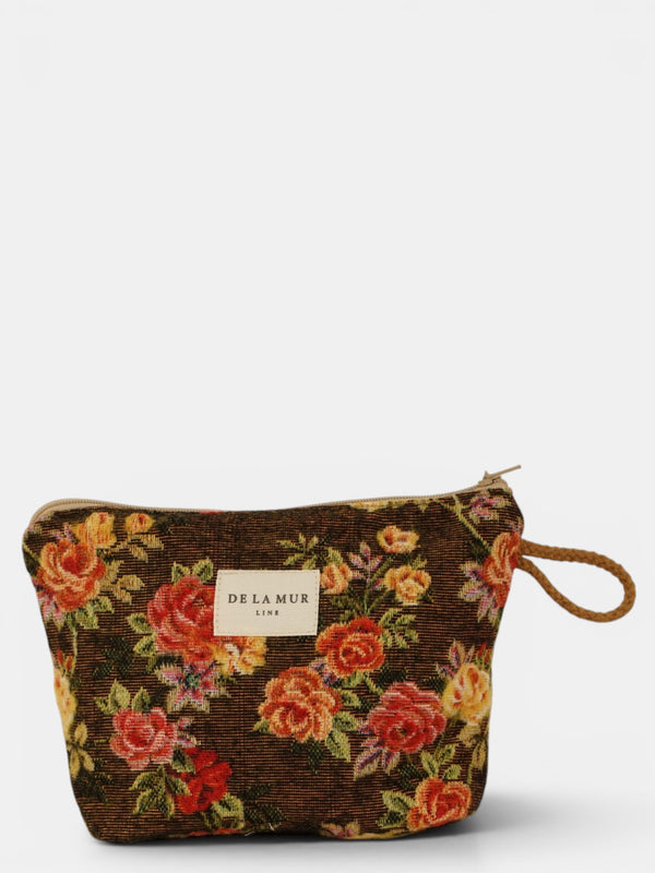 Neceser Pepi, estampado en blanco, naranja, terracota, vista frontal — De La Mur