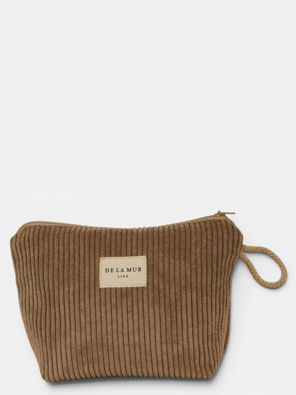 Neceser Toast, estampado en blanco, marrón, naranja, vista frontal — De La Mur