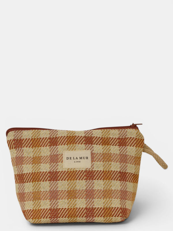 Neceser Zia, estampado en blanco, naranja, terracota, vista frontal — De La Mur